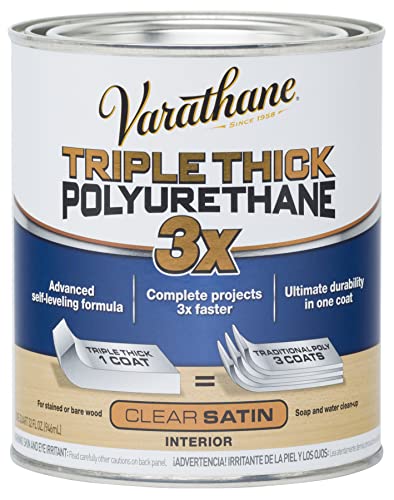 Varathane Triple Thick Polyurethane Satin Wood Finish | One Coat Protection, Self-Leveling Formula, Scratch And Stain Resistance, Crystal Clear Finish, Quart - size: Quart (Pack of 1), style: Satin