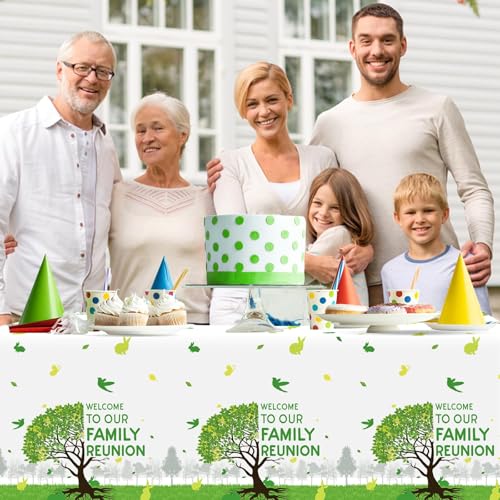 OBUSATT 3Pcs Family Reunion Tablecloths,54 x 108 Inch, Green Tree Print - style: Family Reunion