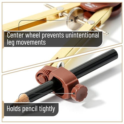Mr. Pen- Metal Geometry Compass, Center-Wheel Design - color: Gold