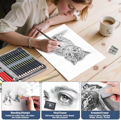 Heshengping Sketching and Drawing Pencils Set 26pcs, Art Supplies Drawing pencil Kit,Graphite Charcoal Professional Pencils Set, Adults Beginners Artist - style: 26 Pack Sketching Pencils Grey