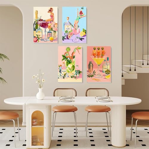 4 Pack Cocktail Paint by Numbers for Adults with Framed Canvas 8x12 inch - color: BKH2317+BKH2318+BKH2319+BKH2320-US