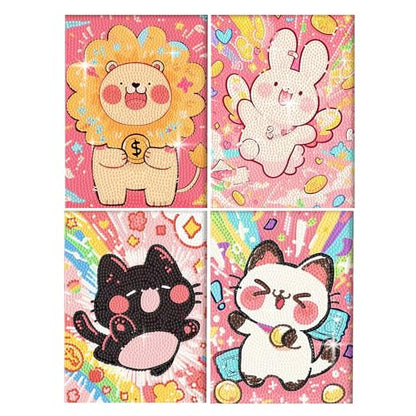 PERFECTSIGHT Cute 5D Diamond Art Kits, Kawaii DIY Painting Art for Adults Teen, 4 Pack Diamond Arts and Crafts Sets, Big Gem Full Drill Diamond Dots for Women (Multicolor Animal) - style: Multicolor Animal