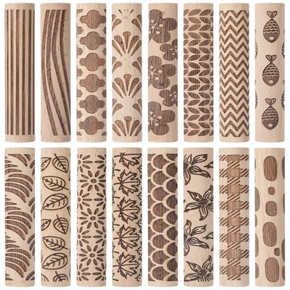 Conderyang 16Pcs Wooden Clay Texture Roller Set Clay Modeling Pattern Rollers Wooden Texture Rollers Wood Pottery Tools Pottery Tool Set for Artists Art Creation Ceramic DIY, 4In x 0.6In（Style 1) - color: Style 1