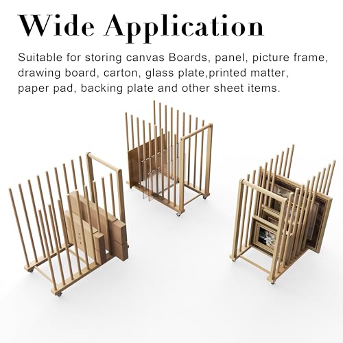Art Storage Rack, Art Canvas Storage, Canvas Boards Rack Art Storage with Handle & Caster Wheels for Drawing Board, Panel, Paper Pad for Art Studios, Artworks, Gallery - size: 16"D x 29.5"W x 30"H