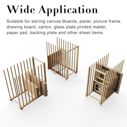 Art Storage Rack, Art Canvas Storage, Canvas Boards Rack Art Storage with Handle & Caster Wheels for Drawing Board, Panel, Paper Pad for Art Studios, Artworks, Gallery - size: 16"D x 29.5"W x 30"H