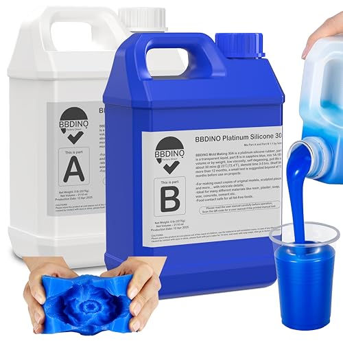 BBDINO Silicone Mold Making Kit 30A Platinum Liquid 1 Gallon Sapphire Blue | 1A:1B Mixing 3h Quick Cure Self Degassing Heat Resistant Up to 446°F Ideal for Silicone, Resins, Soap, Concrete, Wax Molding - size: Sapphire Blue 160 Oz