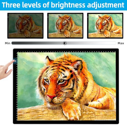 A3 LED Light Tracing Box with Stand & 2 Clips, 3-Level Brightness & 2 Color Temperature, Ultra-Thin USB Powered Light Pad for Diamond Art, Tattoo, Sketching, Animation, Stenciling - style: A3SA