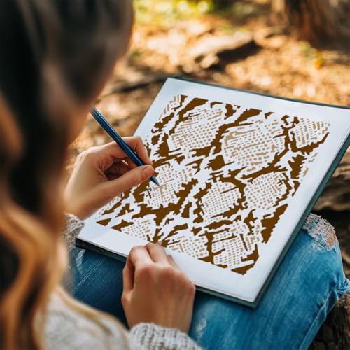 4Pcs Snake Skin Stencils for Painting, 11.8"x11.8" Reusable Snake Textures Stencil Drawing Templates, Animal Print DIY Craft Paint Templates for Wall Home Decor Wood Burning Canvas Fabric - style: Snake Skin