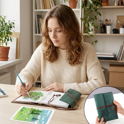 Watercolor Journal, 24 Sheets Cold Press Paper, 5.5 x 8.1 in, Green - color: Green
