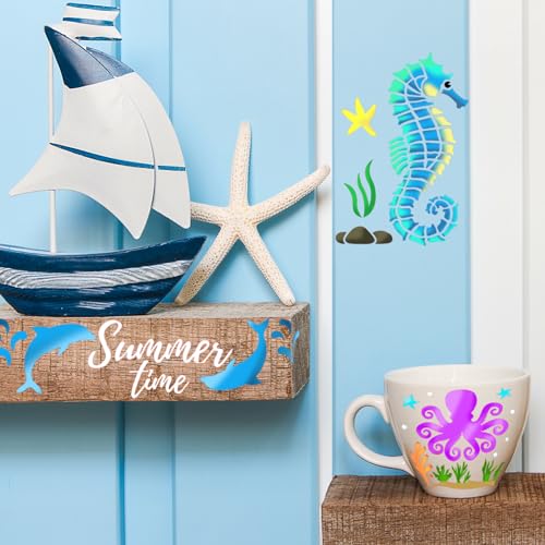 SUNFEEL 25Pack Ocean Stencils for Painting – Painting Templates 6 x 6 in and 6 x 6 in Reusable Painted Painting Stencils， Stencils for Painting On Wood and Canvas, DIY Crafts Andfurniture - style: Ocean