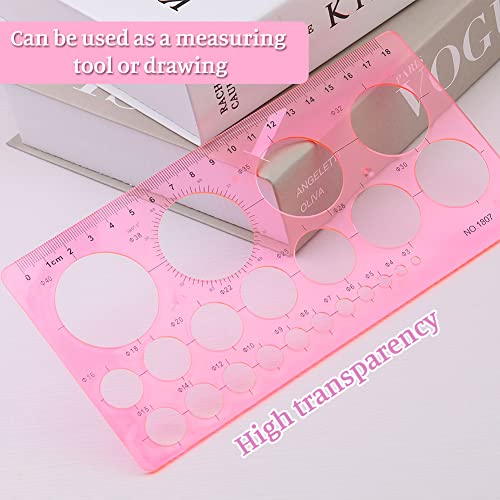 LOKUNN Circle Template for Drawing, Pink Circle Stencil Templates | Ruler Quilling Tool, Round Hole Ruler Tool, Circle Stencils for Painting, Plastic Circle Measuring Templates for Office Home - color: 1 pcs pink