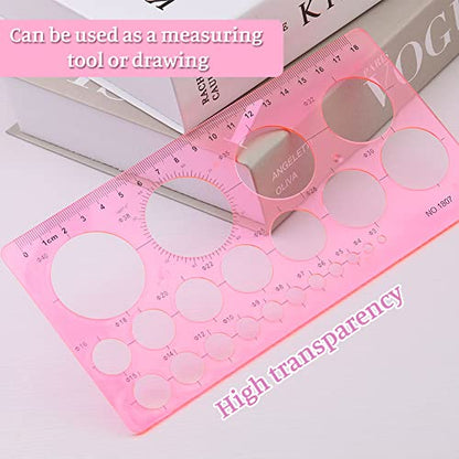 LOKUNN Circle Template for Drawing, Pink Circle Stencil Templates | Ruler Quilling Tool, Round Hole Ruler Tool, Circle Stencils for Painting, Plastic Circle Measuring Templates for Office Home - color: 1 pcs pink