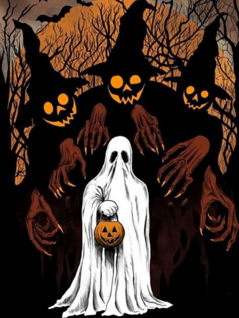 Modern Merch Diamond Art Halloween, Scary Monster and Ghost Diamond Dots for Adults, Jewel Art Painting Kits, Gem Arts and Crafts for Adults, Round Drill 12x16 - color: Halloween Ghost