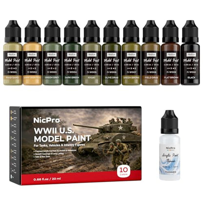 Nicpro 10 Colors WWII U.S. Model Paint Set, 20ml Ready to Use - style: WWII U.S.