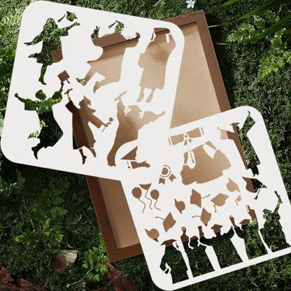 2Pcs Graduates Celebration Stencil for Painting 11.8" x 11.8" - style: Graduation