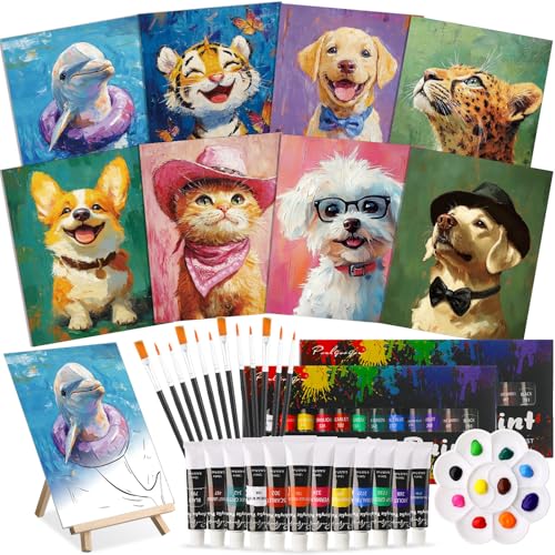 Cholemy 36 Pcs Paint and Sip Kit Gift for Adults 8''x10'',Animal | Pre Drawn Canvas, Painting DIY Afro Acrylic Painting Kit, Wood Easel Brushes, Date Night Bulk, Summer Halloween Party - style: Animals
