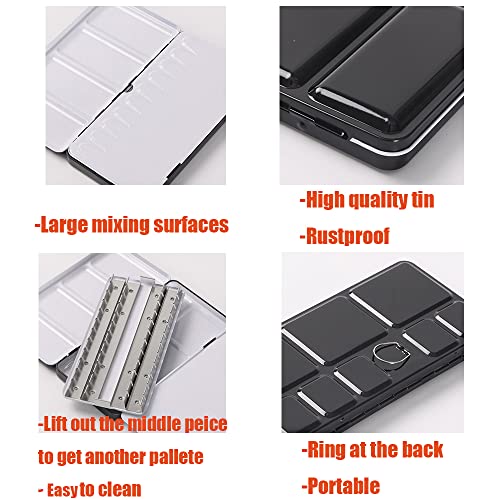 Jinberry Metal Watercolor Tin with Fold-Out Mixing Palette, Multi-Functional Empty Watercolor Palette with Pans Paint Tray Palette for Plein Air, Watercolor, Acrylic and Oil Painting - style: L 52 half pans