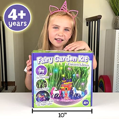 BLOONSY Unicorn Fairy Garden Kit for Kids, Light Up Terrarium for Girls
