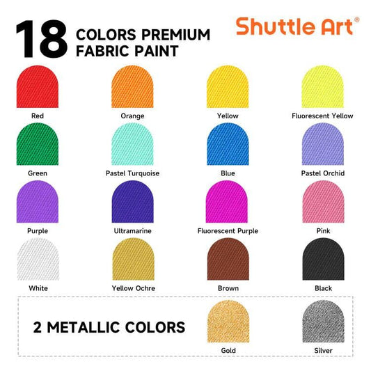 Shuttle Art Fabric Paint, 18 Colors Permanent Soft Fabric Paint in Bottles (60ml/2oz) with Brushes, Palette, Stencils, Non-Toxic Textile Paint for T-Shirts, Shoes, Jeans, Bags, DIY Projects&Art - color: Regular, size: 2 Fl Oz (Pack of 1)