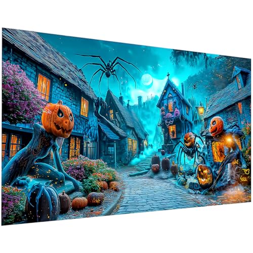 Ohhvvow Halloween Diamond Painting Kit Pumpkin Ghost Scene | 16x20 Full Drill Round Diamond Kit w/Tools. Haunted Pumpkin Ghost Battle Scene. Halloween DIY Wall Decor - color: Pumpkin Wars