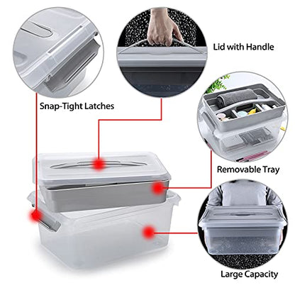 BTSKY Stack & Carry Box, Clear Plastic Storage Container Stackable Home Utility Box with Removable Tray Multi-Purpose Storage Bin for Organizing Stationery, Sewing, Art Craft Supplies(Grey) | Stackable Home Utility Box Multi-Purpose Storage Bin for Organi