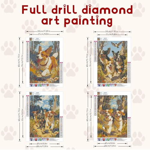DOTSOPS 5D 4 Pack Dog Diamond Painting Kits for Adults Diamond Art Kits | Crafts DIY Round Full Drill Painting,Gem Art for Beginner,Home Wall Decor Gift 11.8 x 15.7 Inches - color: Dog