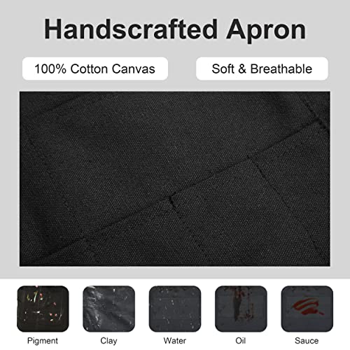 MyLifeUNIT Artist Apron, Adjustable Painting Apron with 10 Pockets for Arts and Craft, Black Canvas Pottery Apron for Women Men (Shoulder Straps Apron)
