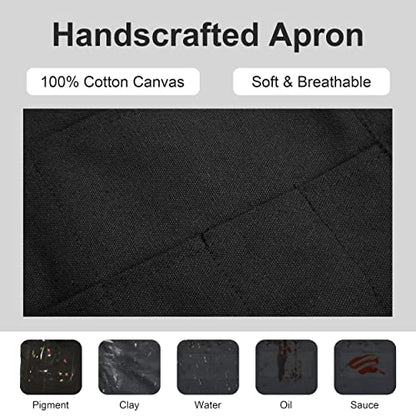 MyLifeUNIT Artist Apron, Adjustable Painting Apron with 10 Pockets for Arts and Craft, Black Canvas Pottery Apron for Women Men (Shoulder Straps Apron)