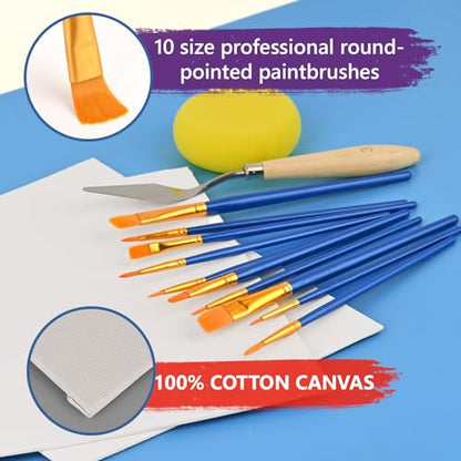ACKASK Painting Kits for Adults Kids,Acrylic Paint Canvas Easel Set,30 Pcs Drawing Painting Supplies Art Kit,12 Paints,10 Painting Brushes,Palettes Etc,Art Set Art Supplies for Kids Adults Artists