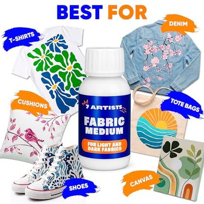 Fabric Medium for Acrylic Paint 8.45 fl oz – Turn Acrylics Into Washable Fabric Paint | Soft Flexible Matte Finish, No Cracking | Textile Medium for T-Shirts, Denim, Shoes & Tote Bags - color: Fabric Medium 8.45 fl. oz