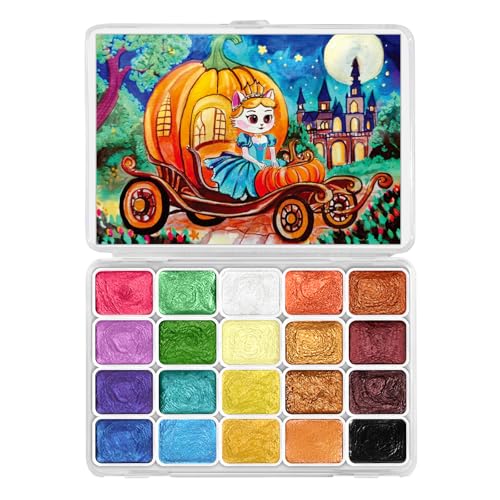 CraftyManor Mini Glitter Watercolor Paint Set, 20 Colors Shimmer Metallic Watercolour Painting Sets, Solid Pearl Water Color Paints for Adult, 1ml Trial Pack (Pumpkin Castle)