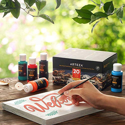 ARTEZA Outdoor Acrylic Paint Set, 20 Colors, 2 oz Bottles, Water-Based Matte Acrylic Paint for Rocks, Wood, Canvas, Glass, Ceramic, Fabric, Leather, Paper, and Outdoor Crafts - style: 20 Pack