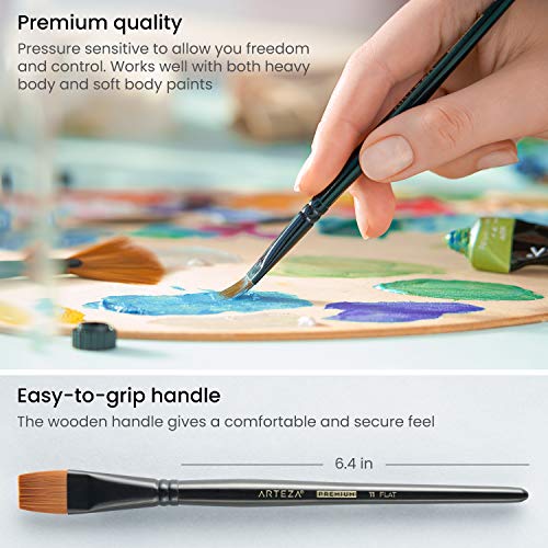 ARTEZA Paint Brushes Set of 12, Acrylic and Oil Paint Brushes with Synthetic Hair, Rust-Resistant Ferrules and Birch Wooden Handles for Canvas, Crafts, Blending, Layering, and Detail Work - style: Acrylic & Oil