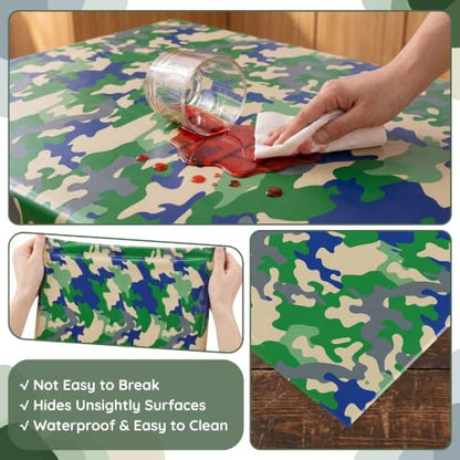 100FT x 54IN Camouflage Plastic Tablecloth Roll with Slide Cutter Box | Heavy Duty Disposable Green Camo Table Cover Wall Backdrop for Picnic, Birthday, Camouflage Party Supplies - color: Green Camo, size: 1200" x 54" (Rectangular)