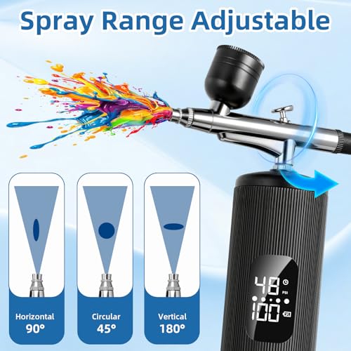 Airbrush Kit with Compressor, Cordless Airbrush for Nails | 6000mAh 48PSI High Pressure, 3-Speed Dual-Action, 0.2/0.3/0.5mm Nozzle & 3 Cups, Non-Clogging for Nails Cake Decor Makeup