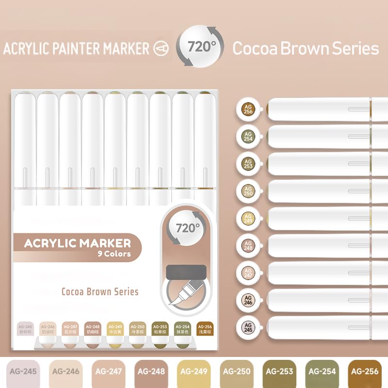 Water Based Acrylic Paint Markers, 9 Colors Paint Pen Set - color: Cocoa Brown