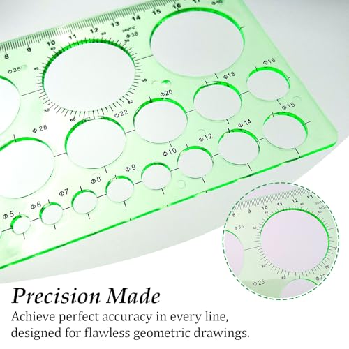 2-Pack Circle Template Geometry Rulers – Durable Drawing Stencils for Drafting, Design, and School Projects