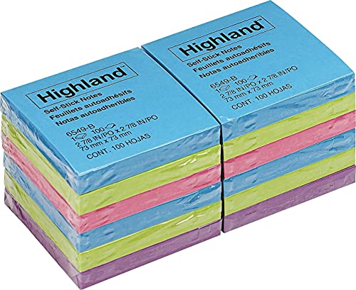 3M Highland Pop-up Sticky Notes, 3 x 3 Inches, Assorted Bright Colors, 12 Pack (6549B)