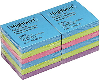 3M Highland Pop-up Sticky Notes, 3 x 3 Inches, Assorted Bright Colors, 12 Pack (6549B)