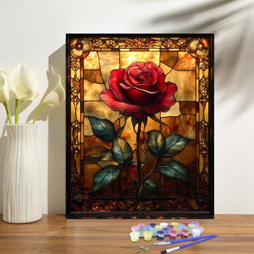obterie Rose Paint by Numbers Kit for Adults Beginner Flowers Oil Painting Kit Adult Paint by Number Kits on Canvas DIY Painting for Beginners Art by Numbers for Gifts Home Wall Decor 16x20 Inch - color: YF017
