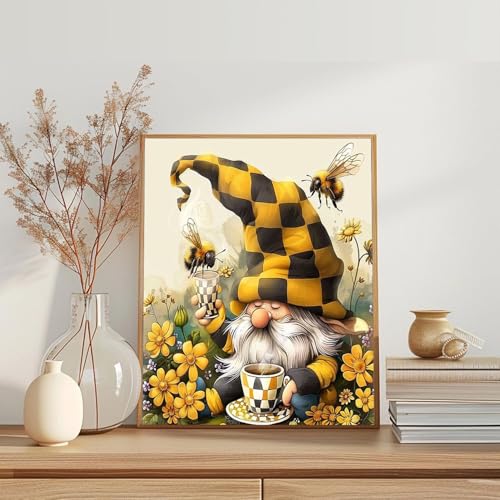 Fall Paint by Numbers The Little Gnome Portrait DIY Painting by Number on Canvas Gnome Drink Coffee Painting with Brushes Acrylic Paints for Adults and Beginner Fall Decor 16x20 Inch（Without Frame） - color: Artwork 01, size: 16''x20''(without frame)