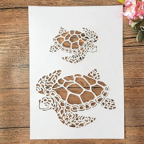 TIAMECH A4 Reusable Sea Turtle Stencil for Painting | Dad and Son, Mum and Daughter Turtles Layering Template, DIY Wood Wall Art & Crafts (8.3x11.7inch) - style: Turtle
