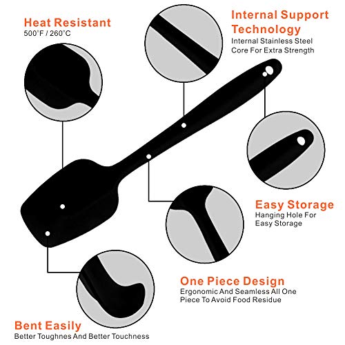Silicone Spatulas Set, Rubber Spoon Spatula Heat Resistant Spoonula One Piece Design Seamless Spatula Non-Stick Scrapers Baking Mixing Tool (Black Set) - color: Black Set