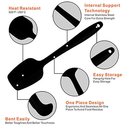 Silicone Spatulas Set, Rubber Spoon Spatula Heat Resistant Spoonula One Piece Design Seamless Spatula Non-Stick Scrapers Baking Mixing Tool (Black Set) - color: Black Set