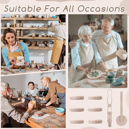 AceOrbit 6 pcs Clay Texture Rollers, for Modeling, Painting & Glaze Design, Pottery Tools Set