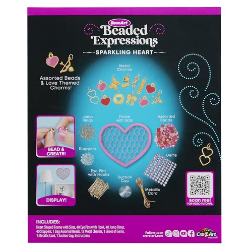 RoseArt Beaded Expressions Heart DIY Beaded Sun Catcher Craft Kit - Valentine’s Day DIY Bead Art for Kids – Design, Bead & Display Hanging Heart Frame – Jewelry-Inspired Window Decor, Ages 8+ - style: Heart