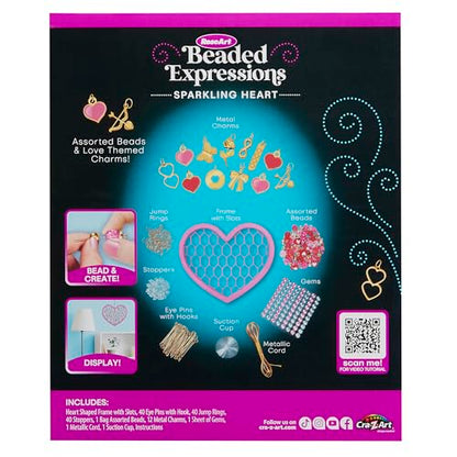 RoseArt Beaded Expressions Heart DIY Beaded Sun Catcher Craft Kit - Valentine’s Day DIY Bead Art for Kids – Design, Bead & Display Hanging Heart Frame – Jewelry-Inspired Window Decor, Ages 8+ - style: Heart
