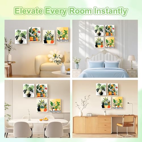 TOSTOG Tropical Potted Plants 4 Pack Framed Canvas Paint by Numbers Art Kit for Adults and Kids, Beginner Acrylic Oil Painting Supplies with Wooden Frame for Home Wall Decor 20 * 25 cm/8 * 10 in - color: Tropical Potted Plants