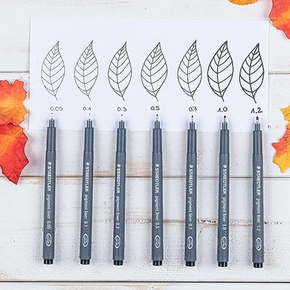 STAEDTLER 308 Pigment Liner Fineliner Pen - Ideal for Writing, Sketching, Technical Drawing, Marking Out - Black Ink - In Envelope Gift Packaging - 0.7mm Medium Nib Size - Pack of 3
