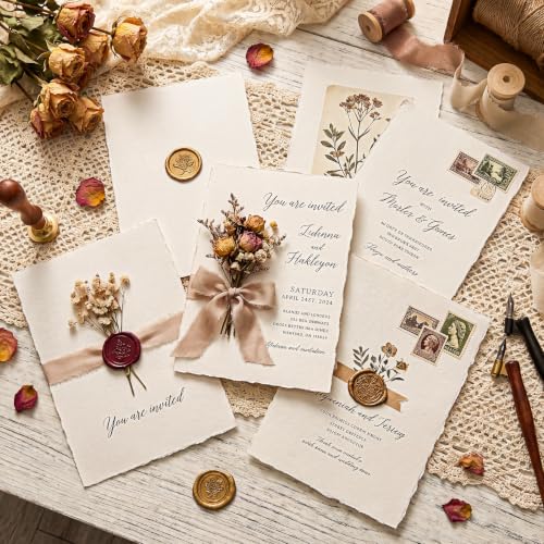 50 Sheets Deckled Edge Handmade Paper, 7 x 10 in, 160 GSM | Rough Cold-Pressed Texture, Handmade Deckle Edge, for Invitations, Cards, Watercolor and Crafts - size: 7x10 Inch